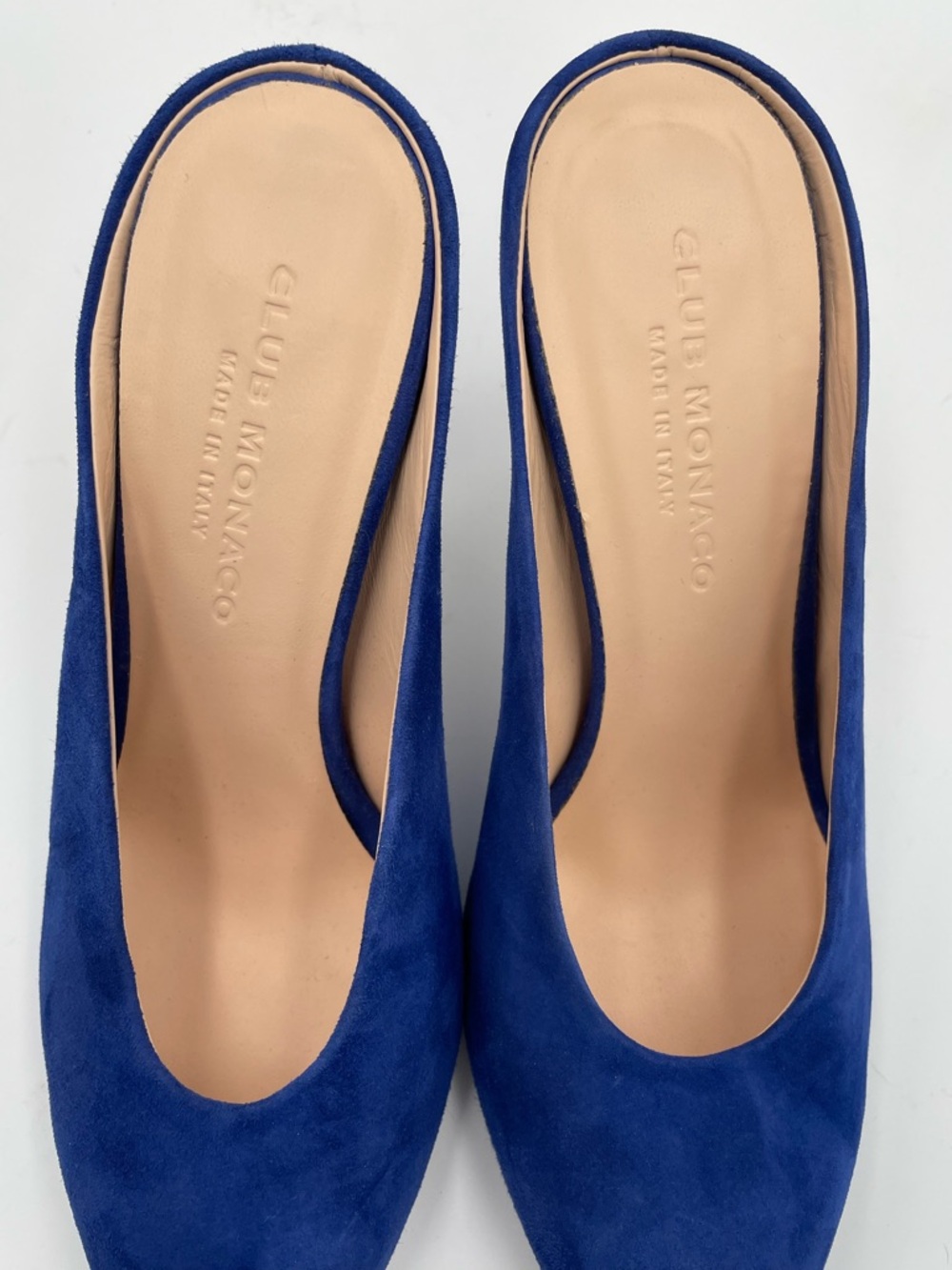 Club Monaco Blue Suede Mule Heels Pointed Toe Stiletto Slip On Pumps Size 38 - Picture 8 of 8